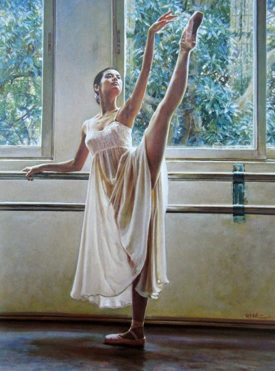 Guan Zeju pinturas foto-realistas mulheres bailarinas sensuais chinesas asiáticas