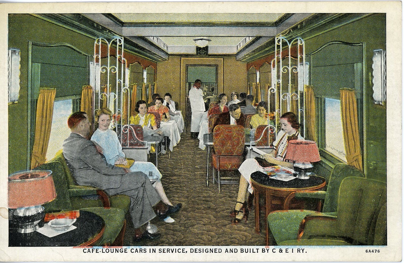 The National Railroad Postcard Museum Lounge Car Interior, Chicago and