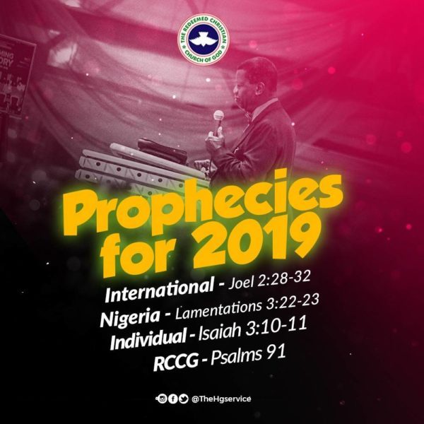 RCCG 2019 Prophecies By Pastor E. A Adeboye