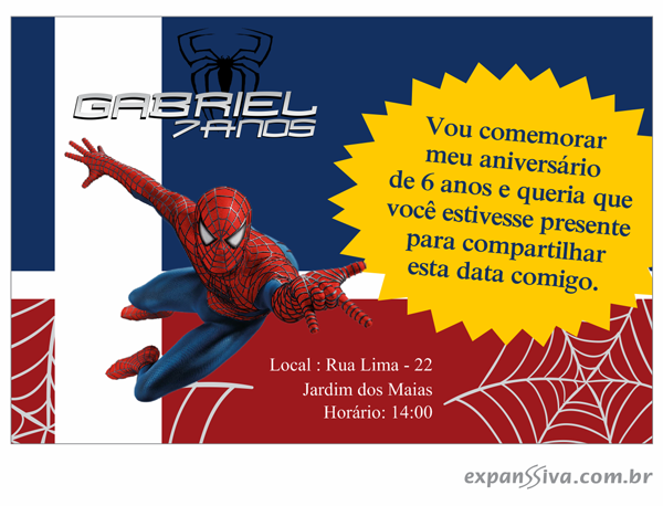 Convites de Aniversário do Homem Aranha 3 Convites de Aniversário do Homem Aranha 3