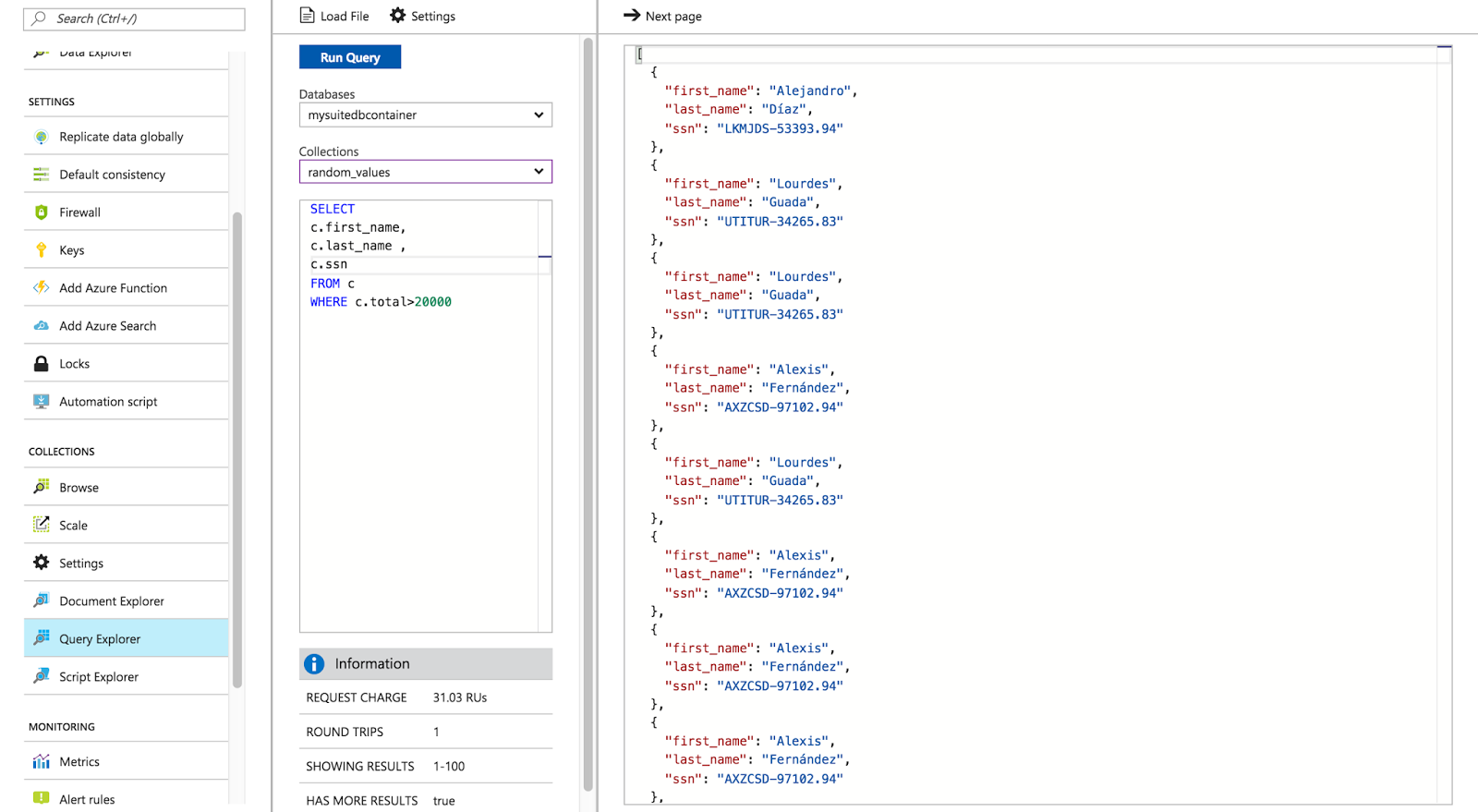 Populating CosmosDB Collection with Random values