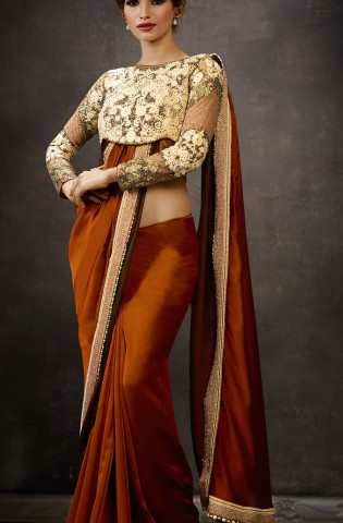 brown georgette saree