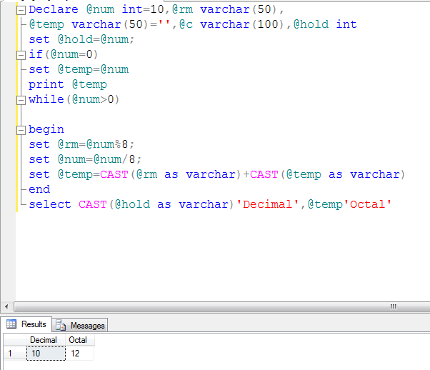 ALLTYPECODING: Conversion Decimal to Octal in Sql server.