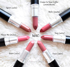 MAC Please Me Brave Faux Twig Mehr Lipstick Swatches