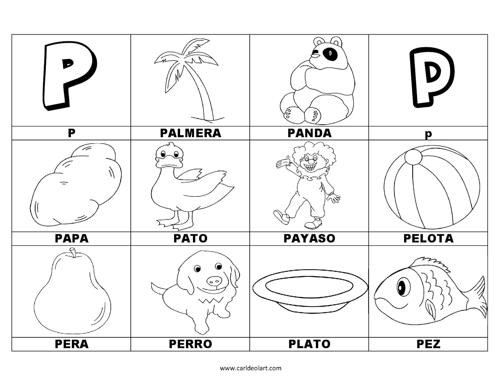 Dibujos para colorear: Palabras con P.