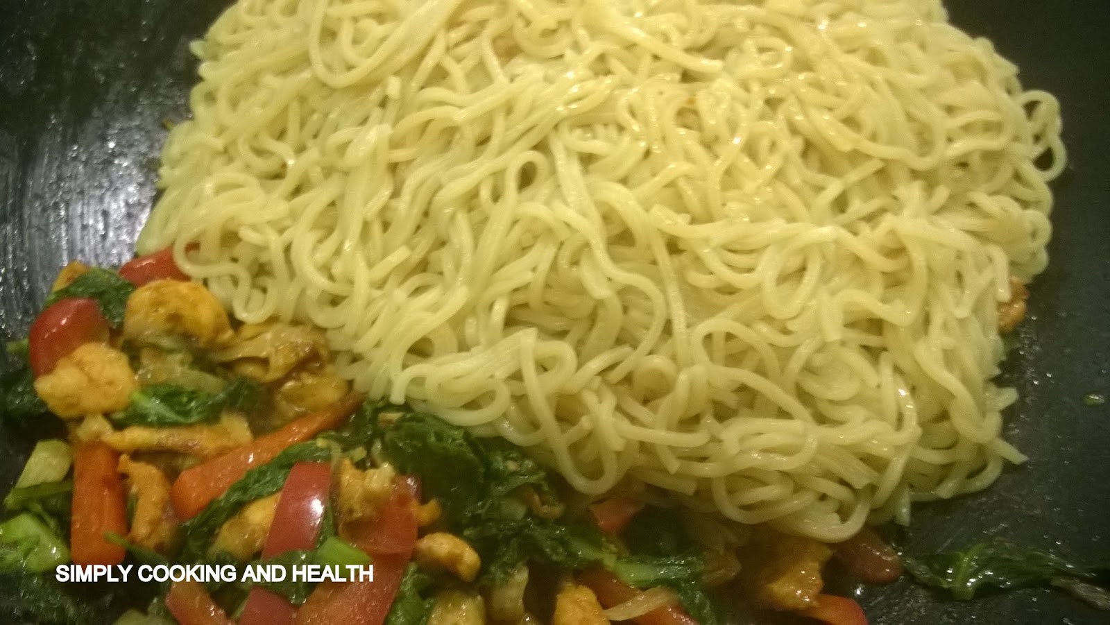 Simply Cooking and Health Fried egg noodles with chicken and bok choy