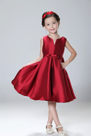 Red Flower Girls Retro Flare Dress