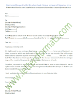 Request Letter to return back Cheque because of Signature error Request Letter to return back Cheque