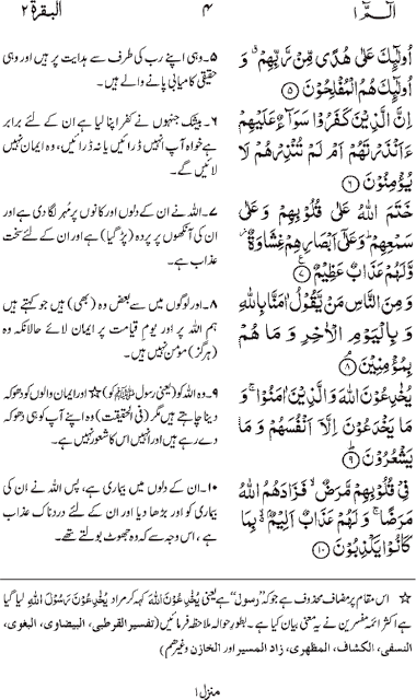 AL QURAN 2-Surah Al Baqarah ayat 1-10 in urdu translation ~ Islam The