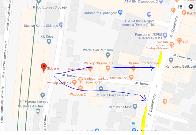 Peta lokasi Titik Jemput Penumpang Ojek Online Gojek-Grab di Stasiun Sidoarjo