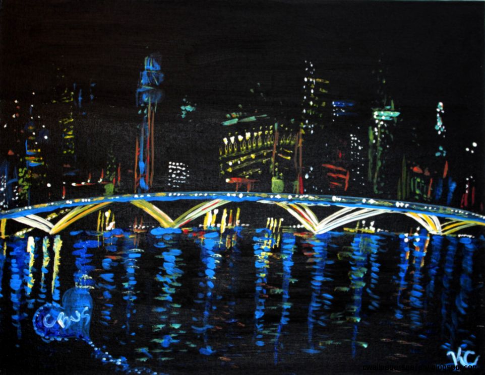 City Skyline At Night Painting