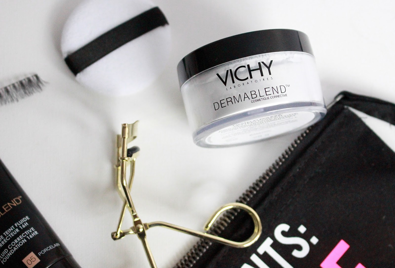 Vichy Dermablend, Loreal Foundation Review, Dermablend Review, Blogger Mail, Flatlay,Vichy setting Powder Review