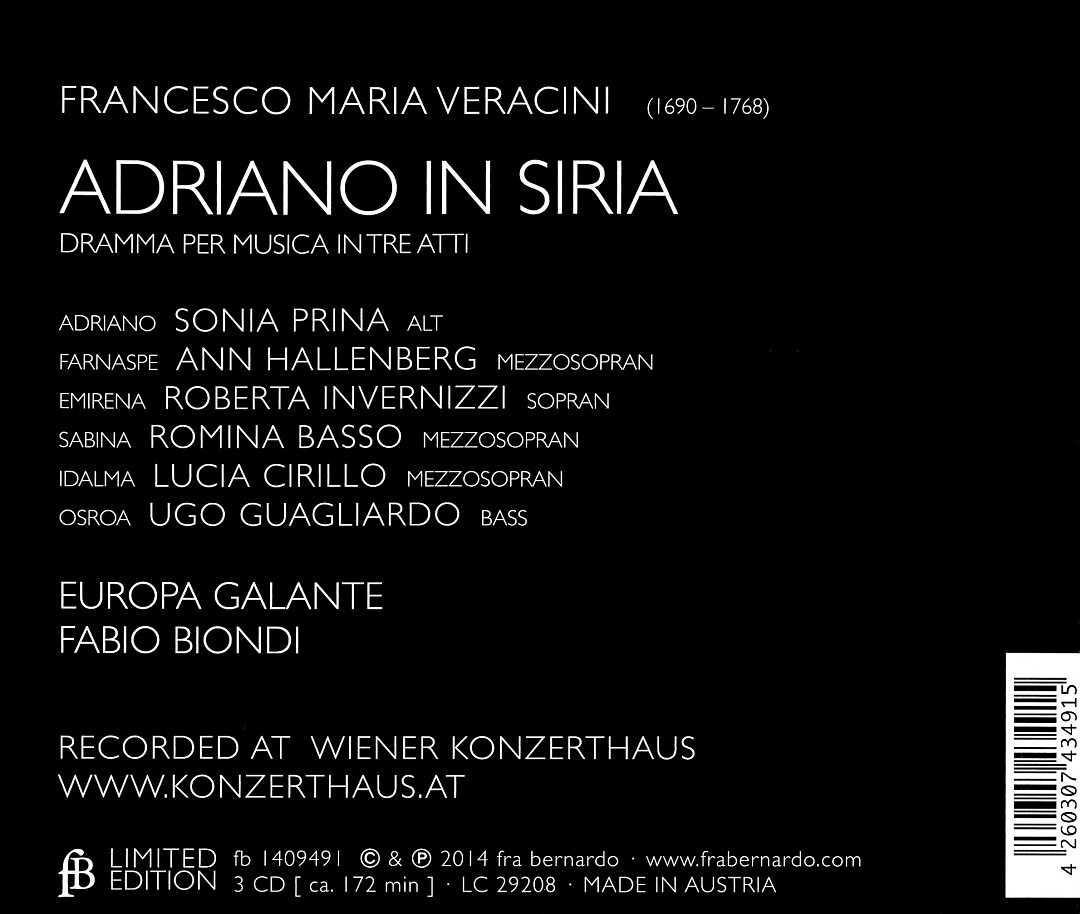 makdelart classique Veracini Adriano in Siria (Fabio Biondi) [3CD]