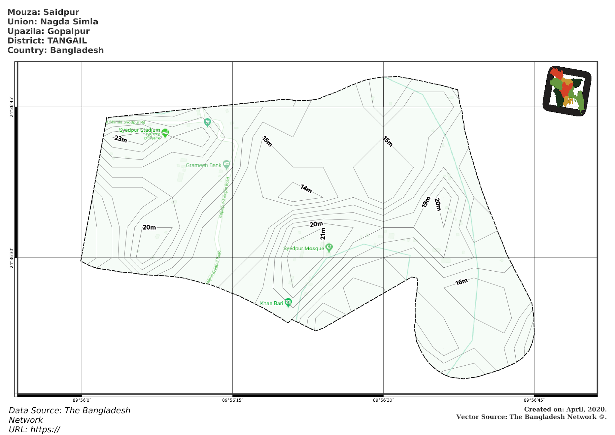 Map of Saidpur Mouza of Gopalpur Upazila, TANGAIL, Bangladesh.