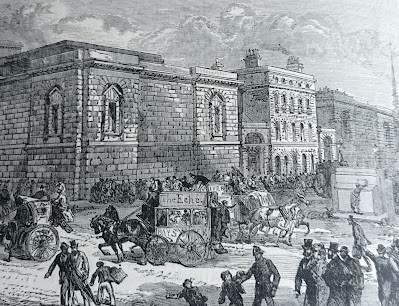 The front of Newgate Prison from Old and New London Vol II by Walter Thornbury (1872)