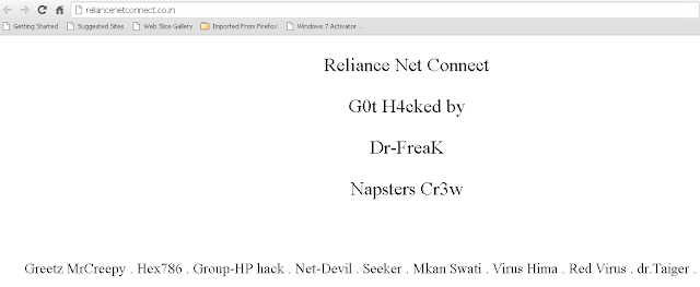 Reliance Net Connect website Defaced by Hackers