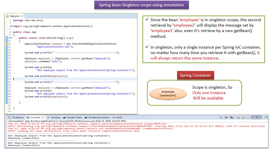 JAVA EE Spring bean Singleton scope using annotation