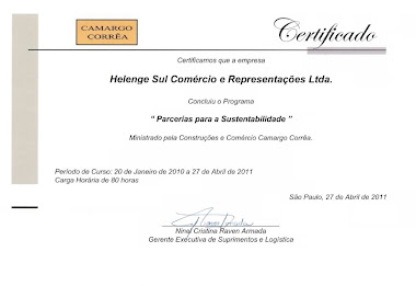Certificado de Participação - Programa Parcerias para Sustentabilidade - Construtora Camargo Correa