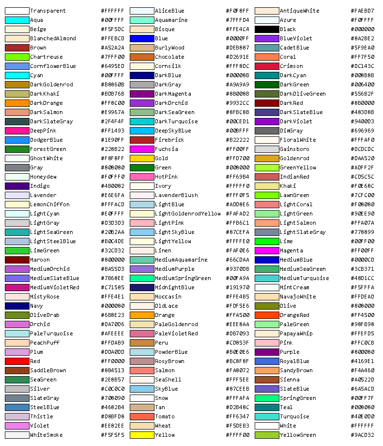 Windows Color Chart