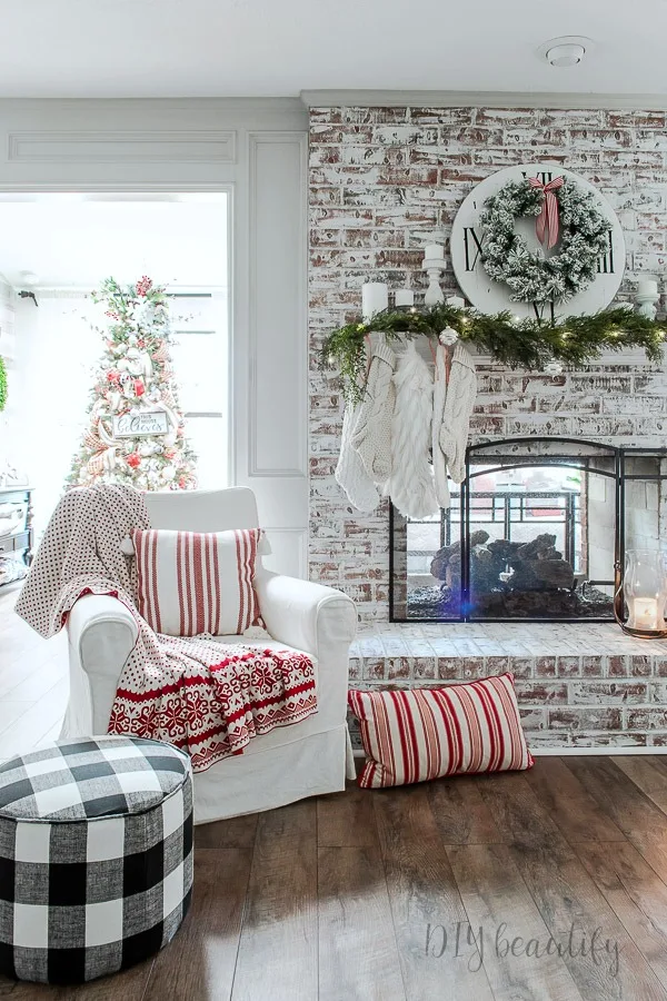 Christmas mantle and living room