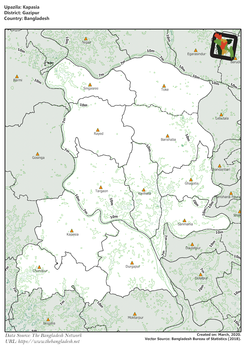 Kapasia Upazila Elevation Map Gazipur District Bangladesh