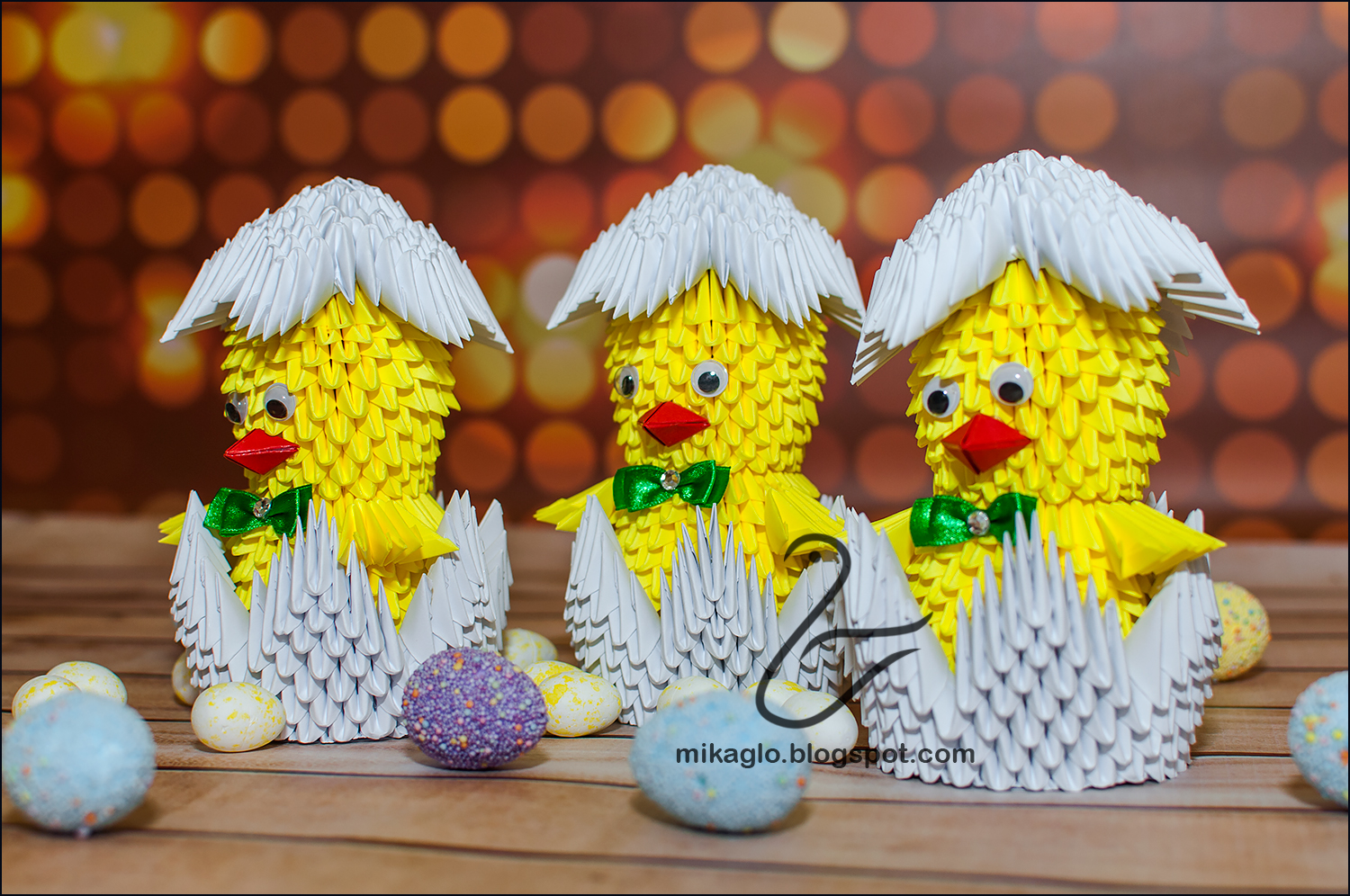Origami 3d mikaglo 652. Kurczaki w skorupkach z origami / 3d origami