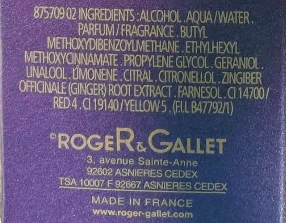 ROGER GALLET  Eau Fraiche Parfumée Gingembre.
