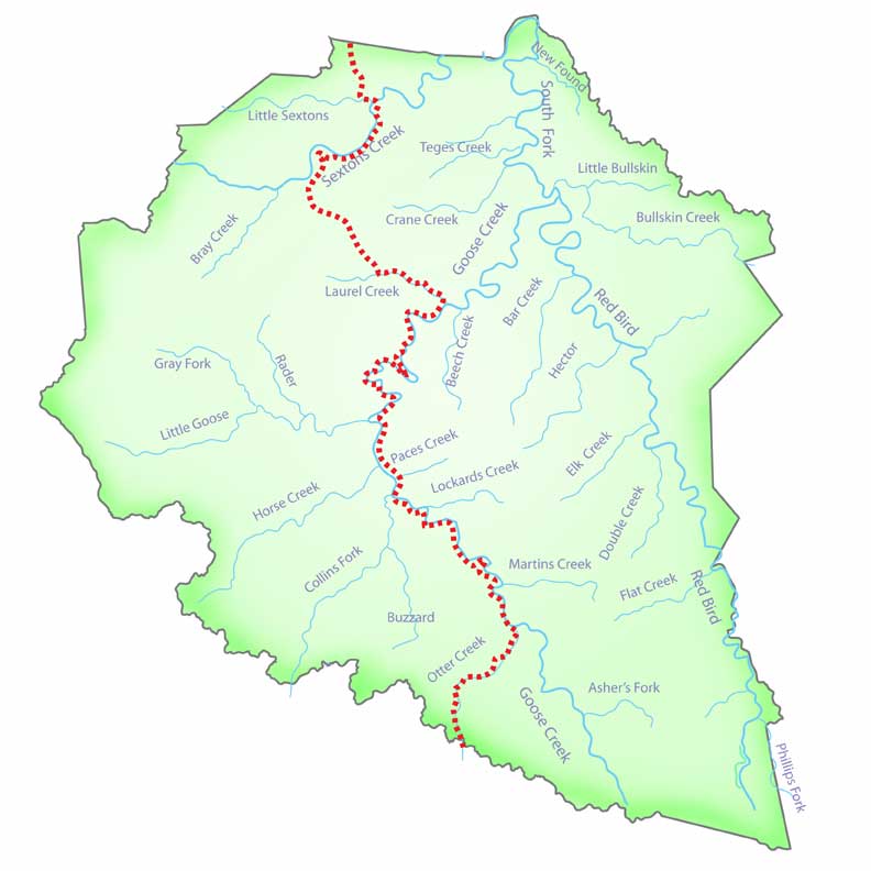 Map of Manchester, Kentucky and Smaller Towns Surrounding It.