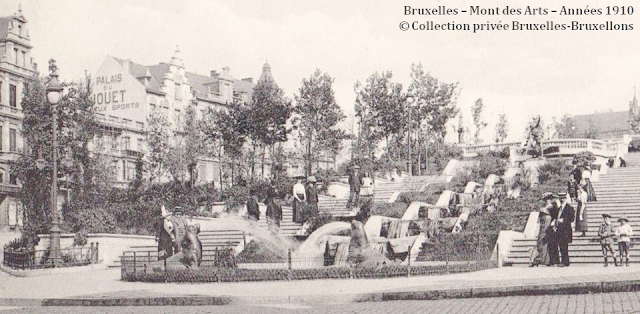 Monts des Arts - Bruxelles disparu - Vue du bas du Mont des Arts vers la place Royale - Côté Nord - Bruxelles-Bruxellons