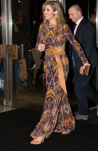 Queen Maxima attends the official opening of the 45th edition of Rotterdam International Film Festival. Queen Maxima wore a ETRO Printed stretch crepe jumpsuit.