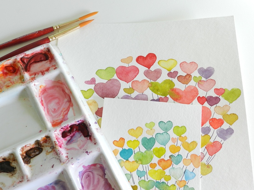 Watercolor Heart Balloons-Valentine's Art: Grow Creative