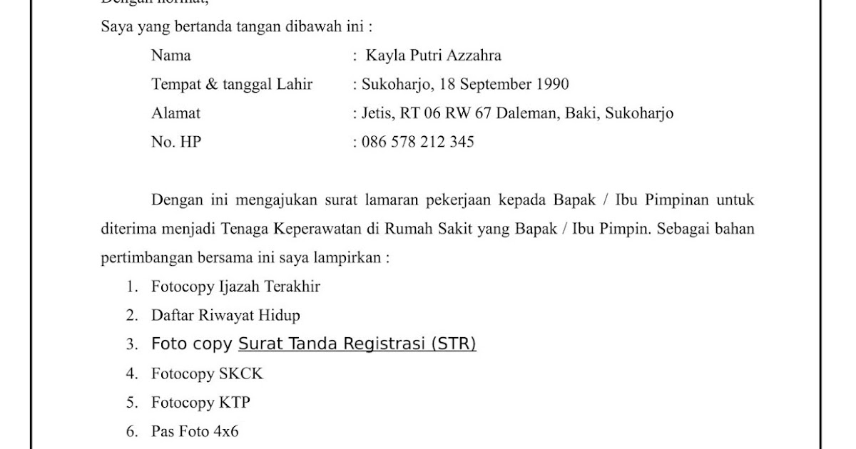 Contoh Lamaran Kerja Ke Dinas Kebersihan Surat Lamaran