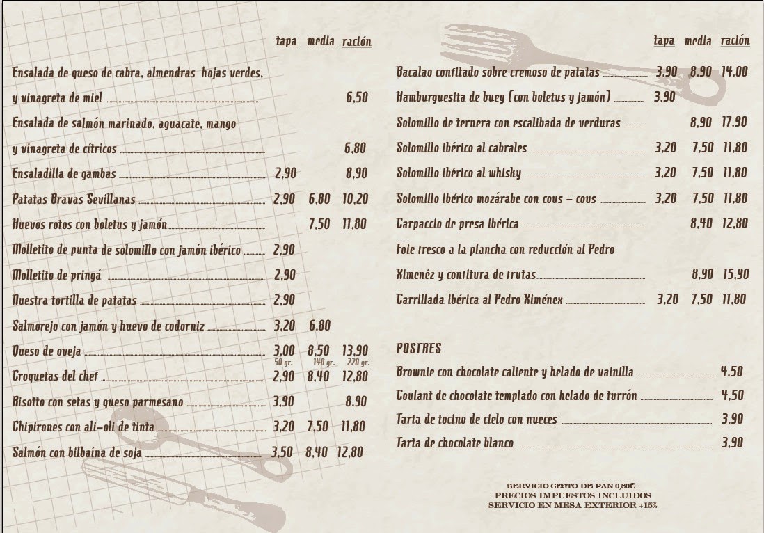 Carta  GÉNOVA Café-Bar  Tapas · Restaurante · Comer en 
