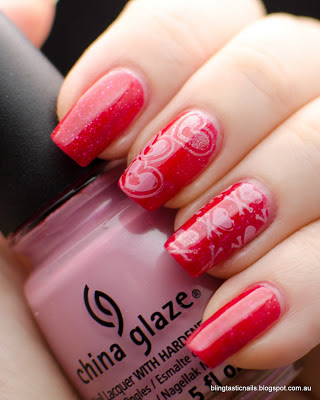piCture pOlish o'hara with pink hearts stamping
