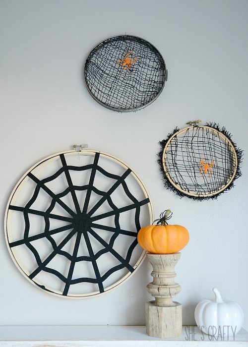 spider webs- embroidery hoop- spider webs- halloween decorations