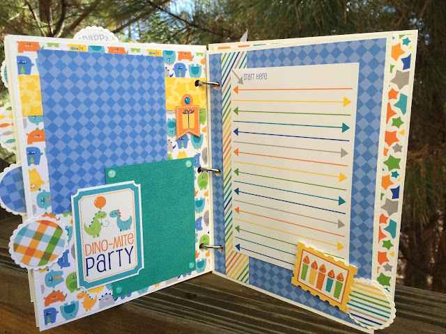 Birthday Boy Scrapbook Album Page with monsters, dinosaurs, and candles