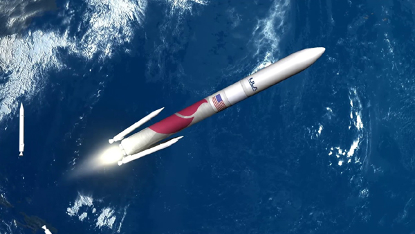 A screenshot from an animated video depicting the Vulcan Centaur rocket--which will launch the Peregrine lander to the Moon later this year--soaring into space. A screenshot from an animated video depicting the Vulcan Centaur rocket--which will launch the Peregrine lander to the Moon later this year--soaring into space.