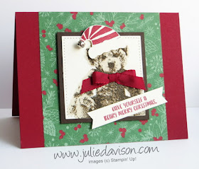 Stampin' Up! Baby Bear Christmas Card with Jolly Friends and Jolly Hat Builder Punch #stampinup www.juliedavison.com