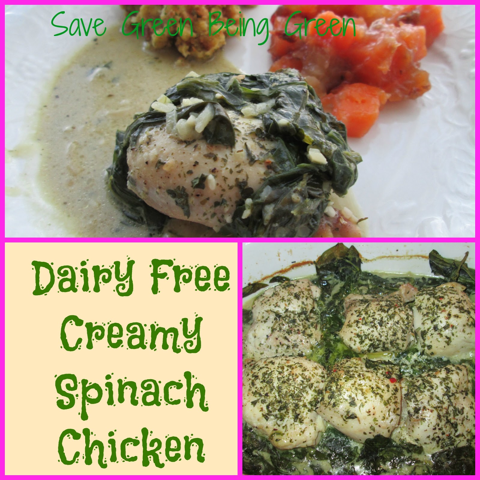 Save Green Being Green Dairy Free Creamy Spinach Chicken