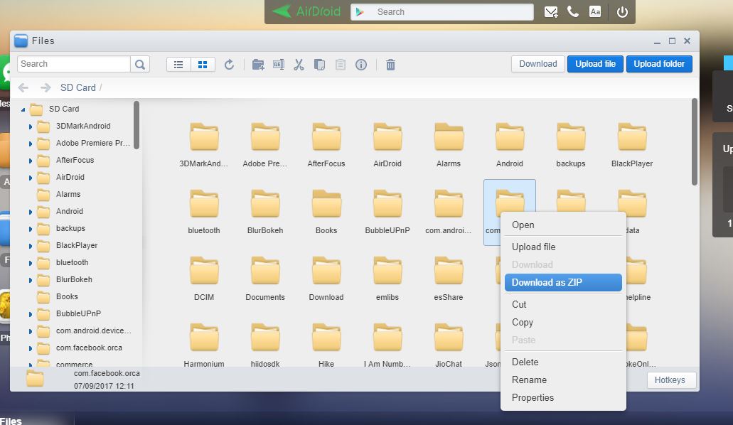 download the file and folder remotely using the Airdroid