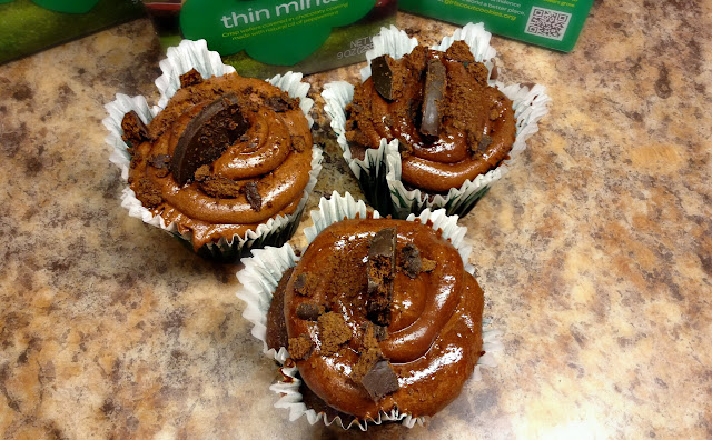 Girl Scout Thin Mints chocolate cupcake with whipped ganache frosting 