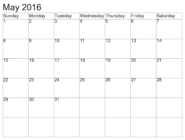 May 2016 Printable Calendar landscape, May 2016 Blank Calendar, May 2016 Planner Cute, May 2016 Calendar Download Free