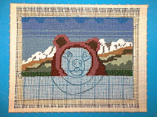 Needlepoint with bear's head begun