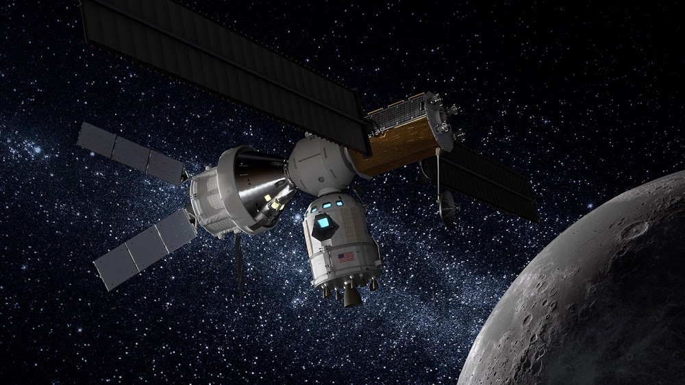 Lockheed Martin Lunar lander docked to NASA Lunar Orbital Platform-Gateway