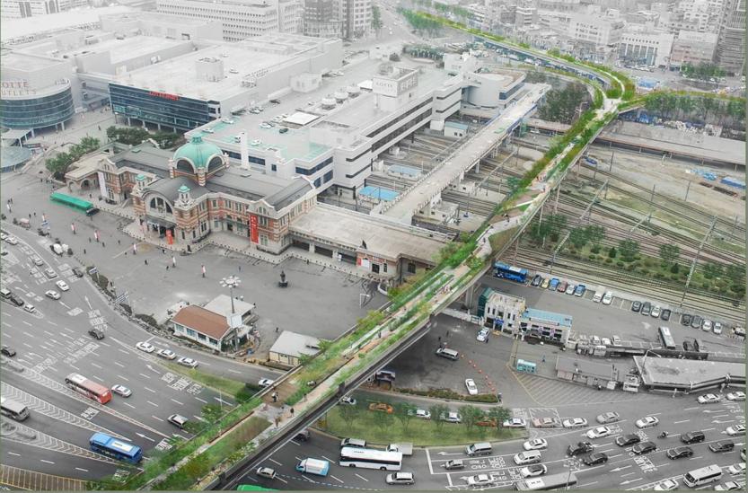 Concepto artístico del parque elevado de la Estación de Seúl
