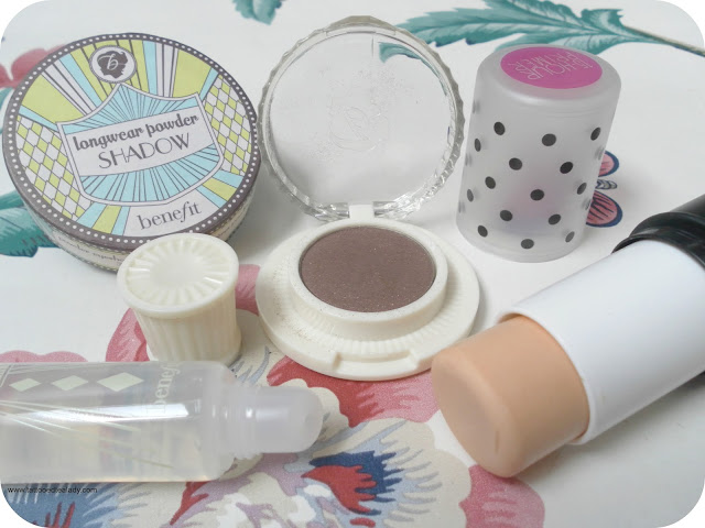 A picture of Benefit Longwear Powder Shadow, Stay Flawless Primer and Ultra Plush Gloss
