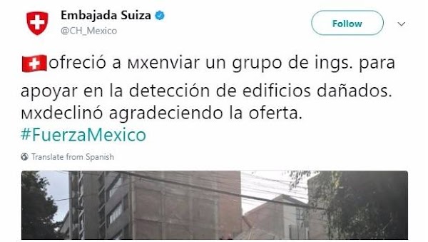 México rechazó ayuda de Suiza por sismo ¿Que opinas? México rechazó ayuda de Suiza por sismo ¿Que opinas?