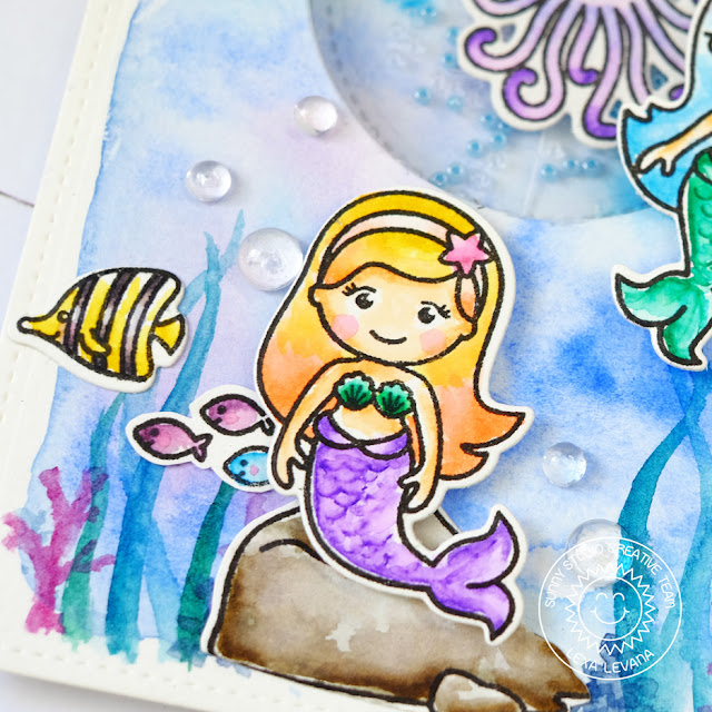 Sunny Studio Stamps: Magical Mermaids Watercolor Shaker Card by Lexa Levana