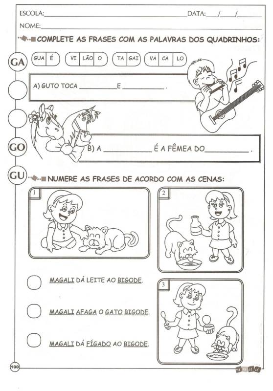 Atividades de alfabetização : Sílabas ga go gu