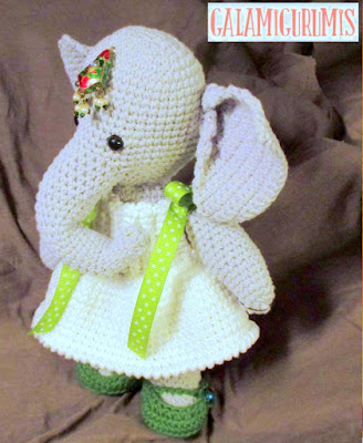 Crochet amigurumi elephant girl with dress and shoes
